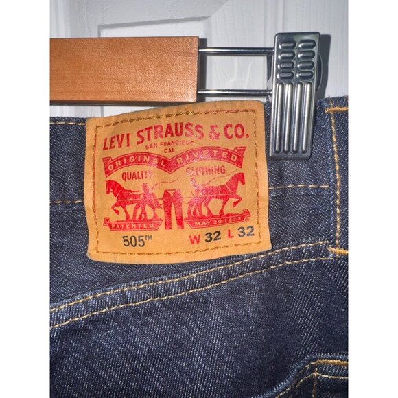 Levis 505 Mens Straight Leg Jeans W32 L32 Dark Indigo Denim Work Wear Utility - Picture 3 of 14